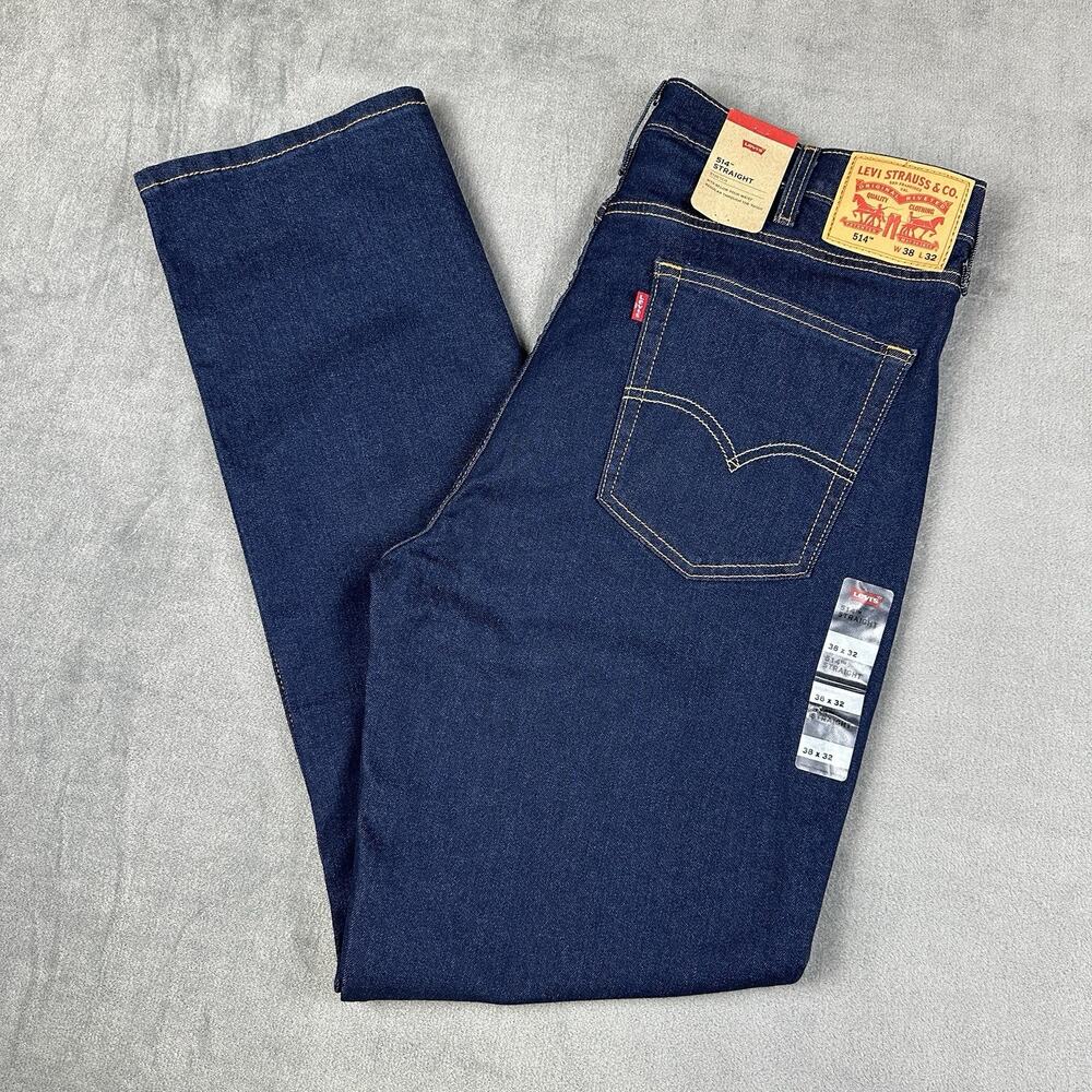 NWT Levis 514 Jeans Men's 38x32 Dark Blue Denim Stretch Regular Zip Fly Straight